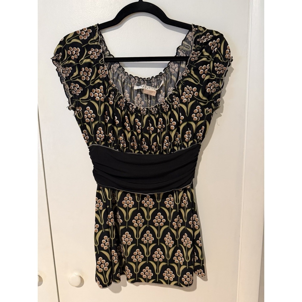 Vintage Max Studio Top Womens XS Petite Multicolor Floral Y2K Retro Shirt Black